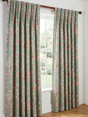 Vintage Laura Ashley Melrose Green Lined Panel Curtains 40x84